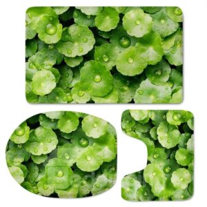Green Leaves Pattern 3-Piece Flannel PVC Soft Water-Absorption Anti-slid Toilet Seat Covers