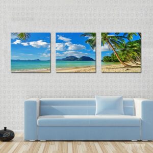 Beautiful Coastal Beach 3-Piece of Crystal Framed Canvas Prints Wall Print