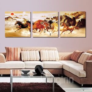 New Running Horse 3-Pieces of Crystal Film Modern Art Wall Print