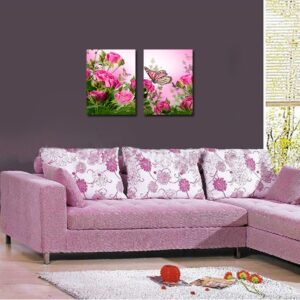 16¡Á24in¡Á2 Panels Flowers and Butterflies Hanging Canvas Crystal Film Waterproof Eco-friendly Framed Prints