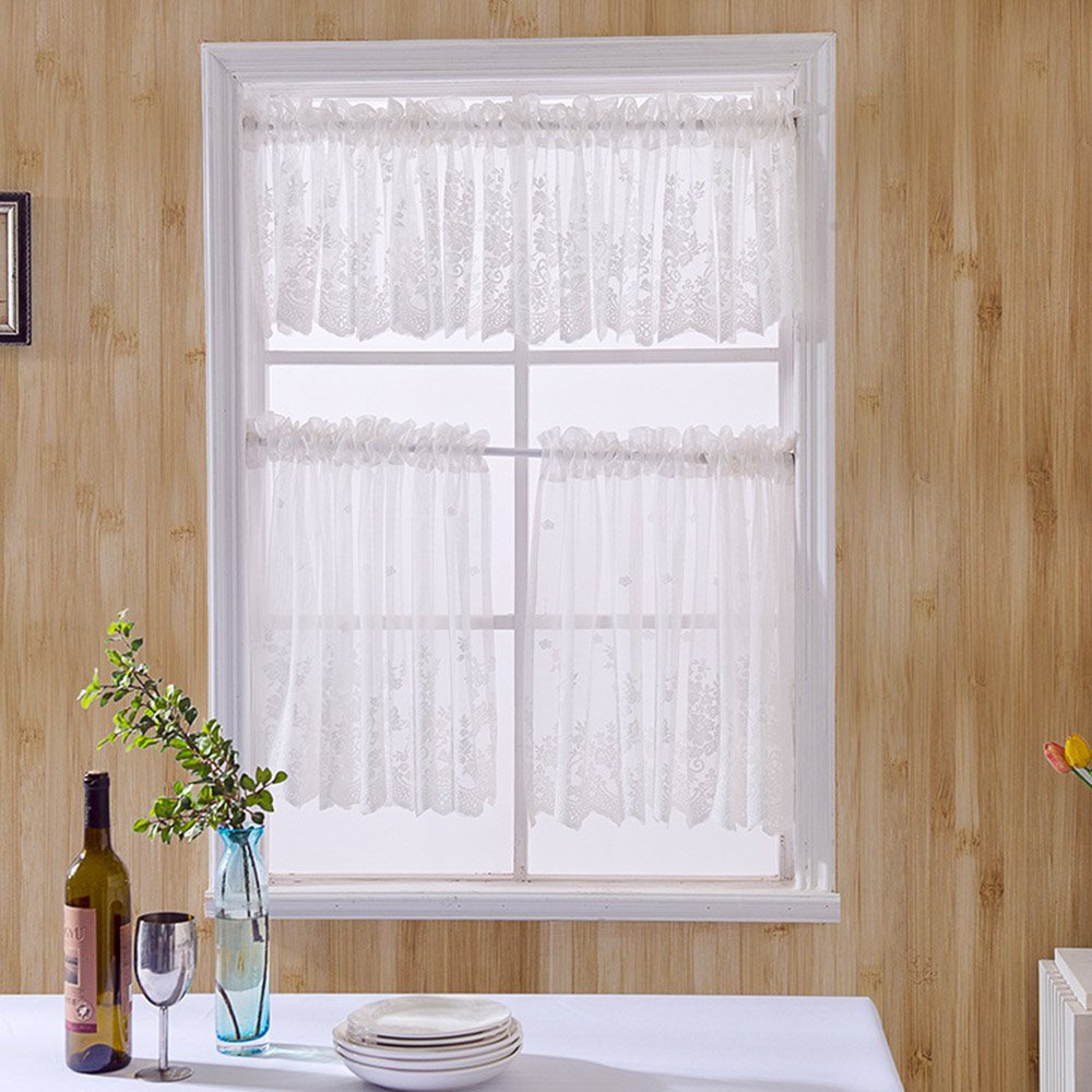European Lace Floral Window Valance 1Pc Sheer Voile Short Valance for Kitchens Bathrooms Basements & More - Image 6