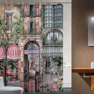 Retro European Corner Coffee House Print Shower Curtain