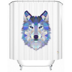 3D Wolf Head Printed Polyester White Shower Curtain