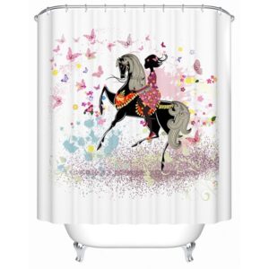 Chic Riding Girl Romantic Butterfly Shower Curtain