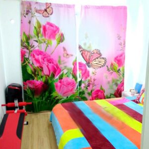 Adorable Pink Roses and Butterflies Printed Custom 3D Curtain for Living Room