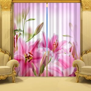 3D Beautiful and Charming Lily Flowers Printed Fresh Style 2 Panels Decorative Custom Curtain