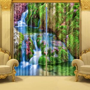 3D Mountain Stream and Trees Printed Wonderful Scenery Custom Curtain for Living Room
