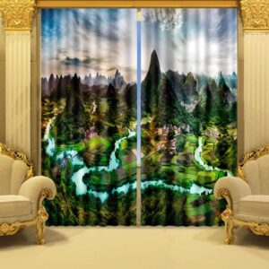 Lifelike 3D Mountain  River Country Life Blackout Curtain
