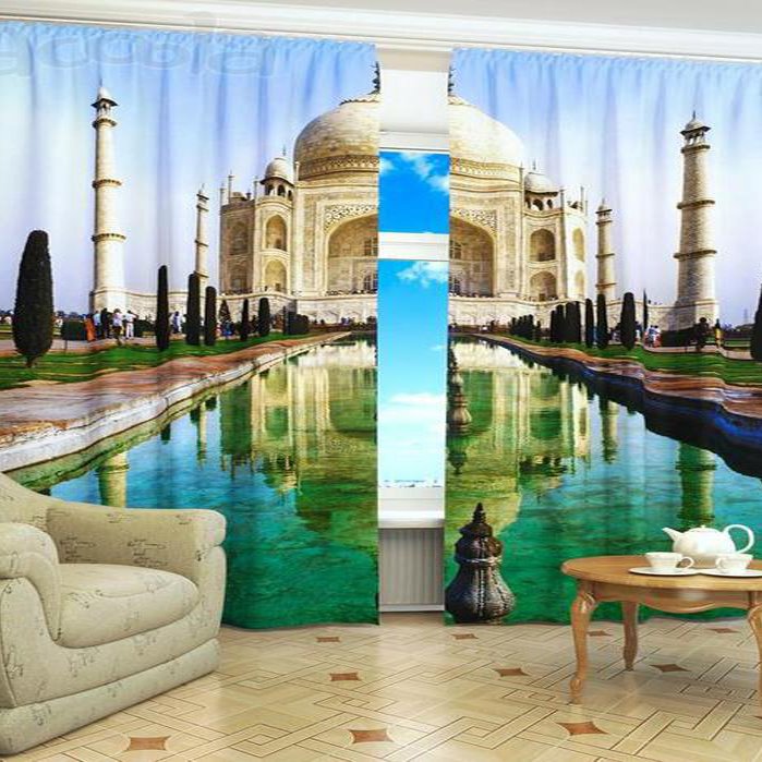 Artistic Taj Mahal Architecture Printed 3D Polyester Shading Curtain - Image 6