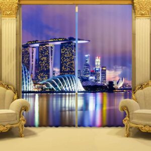 3D Splendid Night Urban Scene Printed Polyester 2 Panels Custom Living Room Curtain
