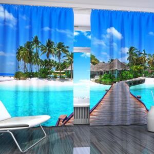 3D Wonderful Palm Trees and Wooden Road in Seaside Printed Natural Scenery Custom Curtain