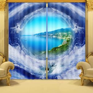 Beautiful Seaside View Sunlight Blocking 3D Curtain