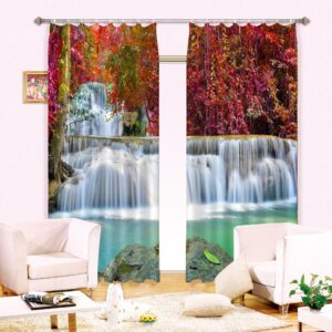 Amazing Red Leaves and Waterfalls Printing Blackout Custom 3D Curtain for Living Room