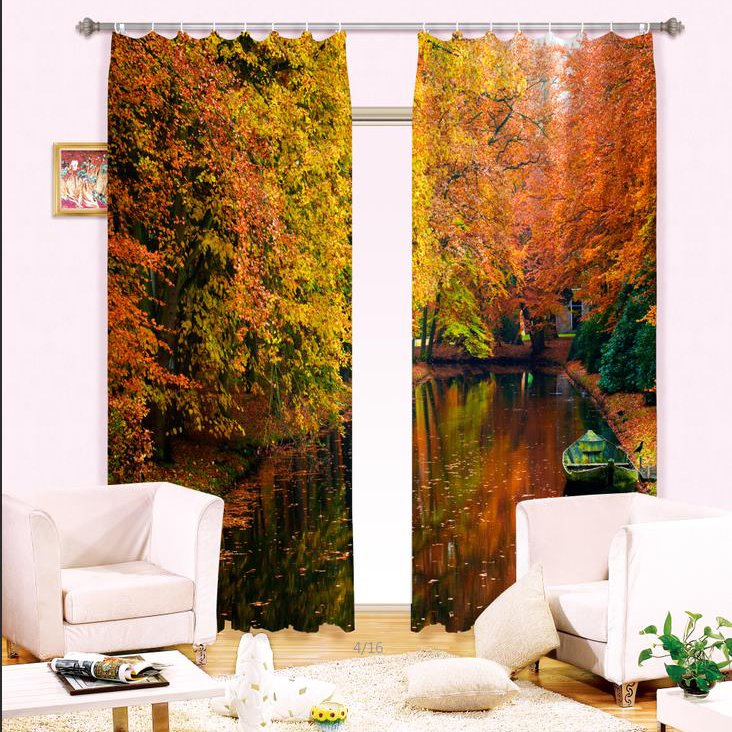 Amazing Boat on Still Water Printing Blackout 3D Curtain - Image 7