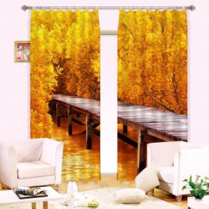 Mustard Yellow Hot Selling Timber Bridge Wood Print Blackout 3D Curtain