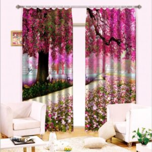 Romantic and Pastoral Style Red Leaves 2 Panels Custom Light Blocking 3D Curtain