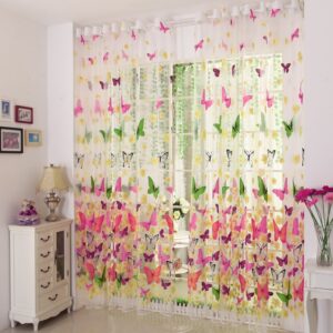 Decorative and Shading Polyester Colorful Butterflies Printed Pastoral Style Sheer Curtain and Drapes