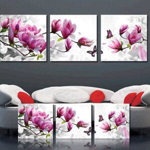 Spring Scenery Magnolia Flowers and Butterfly 3-Piece Crystal Film Art Wall Print