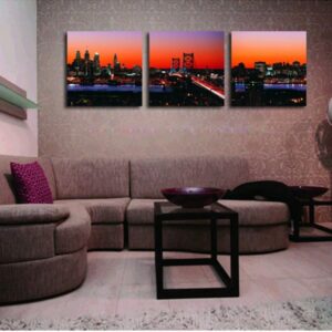 Modern City Skyline in Dusk 3-Piece Crystal Film Art Wall Print