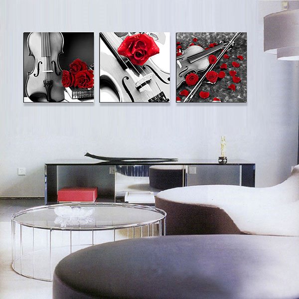 Romantic Roses and Violin 3-Piece Crystal Film Art Wall Print