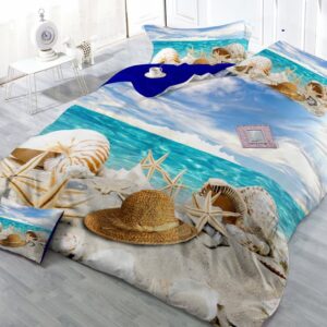 Beach Starfish Wear-resistant Breathable Cotton 4-Piece 3D Bedding Sets