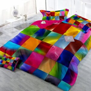 Colorful Plaid Wear-resistant Breathable High Quality 60s Cotton 4-Piece 3D Bedding Sets