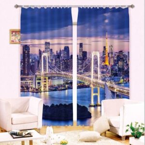 3D Big City Fascinating Urban Night Scenery 2 Pieces Decorative and Shading Curtain