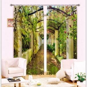 Beautiful Corridor with Green Vines Pastoral Style Custom 2 Panels 3D Curtain