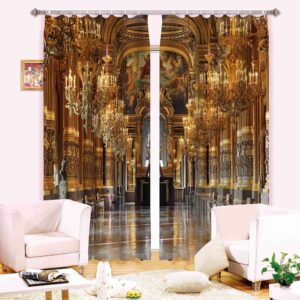 3D Golden Church with Sculpture Printed Luxury Style Custom Curtain for Living Room