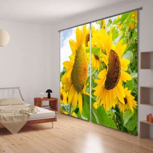 Vivid Sunflowers Versatile Printing Living Room and Bedroom 3D Blackout Curtain