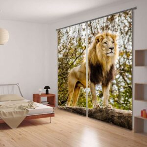3D Vivid king of Lion Printed Thick Polyester Animal Custom Dust-Proof Curtain