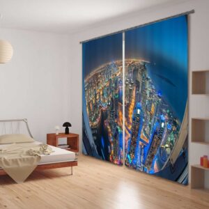 Blackout and Decorative City Night Scenery Printing Modern City 2 Panels Curtain