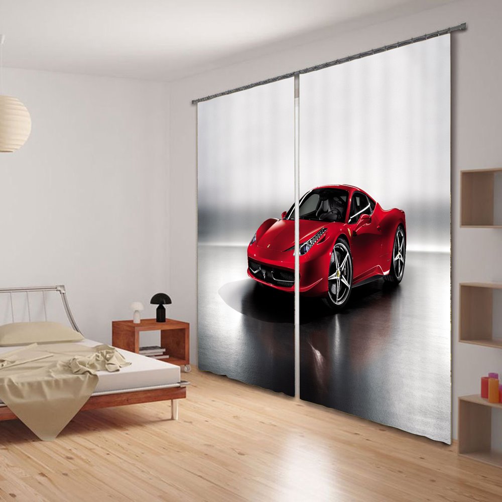 Red Fashion Sports Car Printing Polyester Decorative and Blackout 3D Curtain - Image 3