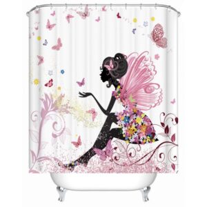 3D Butterfly Girl Printed Polyester Bathroom Shower Curtain