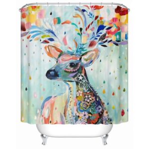 Unique Colorful Flower Deer 3D Shower Curtain