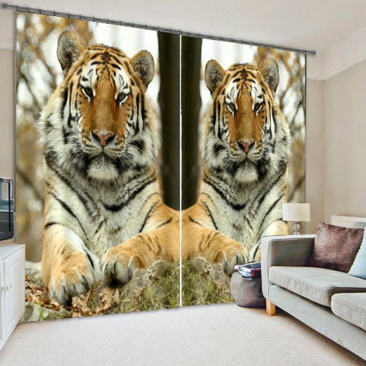 3D Lovely Double Tigers Printed Animal Scenery Decorative and Blackout Custom Curtain - Image 5