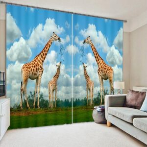 3D Symmetrical Giraffes Printed Thick Polyester Vivid Scenery 2 Panels Shading Curtain
