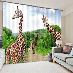 3D Giraffes Printed Animal Style Decoration and Blackout Curtain Polyester Room Curtain
