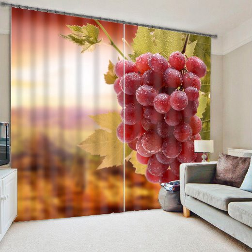 Vivid 3D Grapes Polyester Light Blocking Curtain