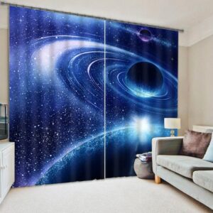 3D Galaxy and Planets Printed Polyester Wonderful Scenery Custom Curtain for Living Room