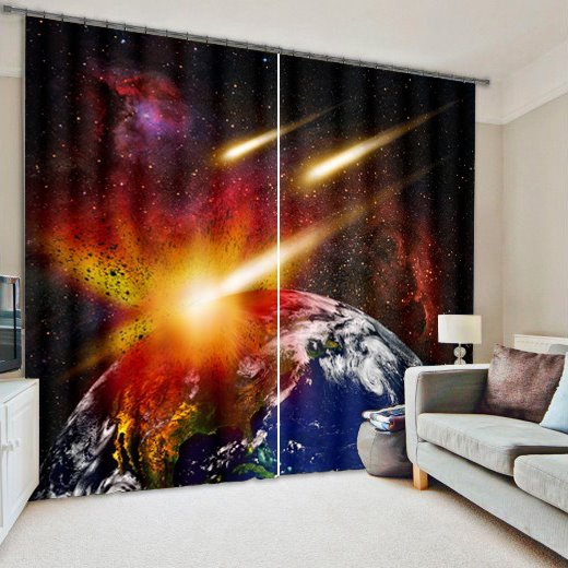 3D Amazing Planets Collision 2 Panels Living Room Custom Curtain - Image 6
