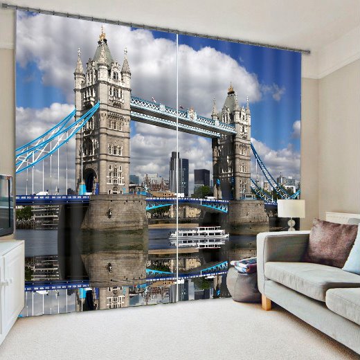 3D Famous London Tower Bridge Printed 2 Panels Decorative and Blackout Curtain - Image 5
