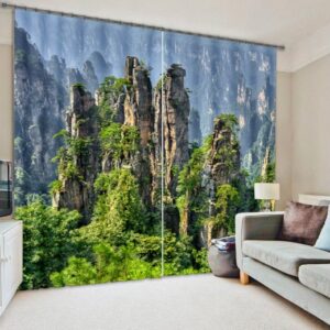 Green Mountains and Trees Natural Scenery Printed 3D Blackout and Decorative Curtain