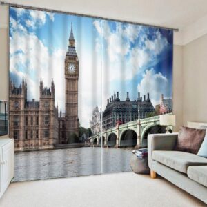3D London Big Ben Printed Grand Buildings 2 Panels Custom Living Room Curtain