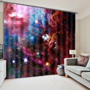 3D Splendid Galaxy Printed Polyester Cotton Blackout 2 Panels Custom Curtain