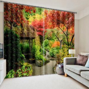 3D Colorful Trees Wonderful Autumn Scenery Printed Natural Style Custom Decoration Curtain