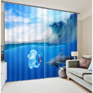 3D Mermaid and Dolphin under the Sea Printed Wonderful Blackout Curtain