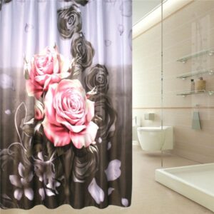 Pink Roses Pattern Polyester Waterproof and Eco-friendly 3D Shower Curtain