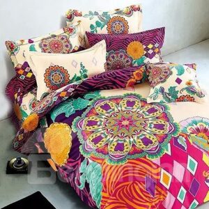 European Style Colorful Big Flowers Printing 4-Piece Duvet Cover Sets