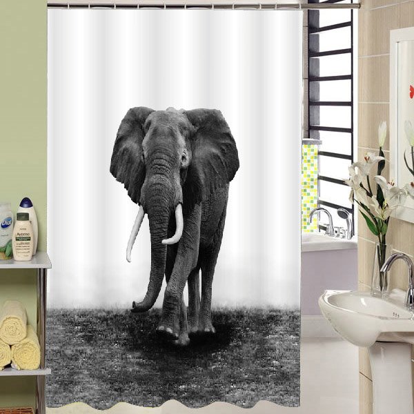 3D Mouldproof Elephant Printed Polyester Gray Bathroom Shower Curtain - Image 2